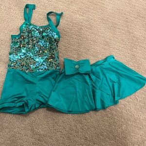 Weissman Teal Sequin Kids Dance Costume
